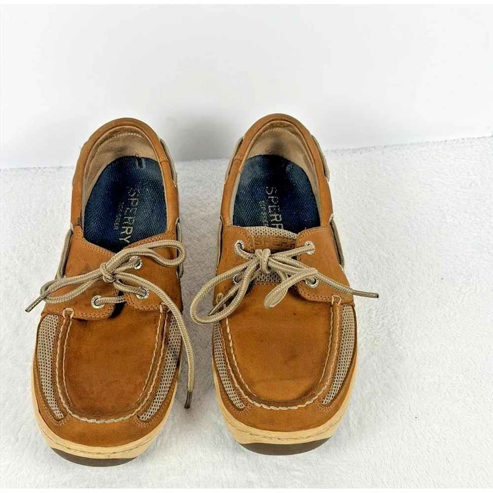 Sperry Top-Sider Tarpon Tan Brown Leather Mesh Boat Shoes Men's Size 10 M 60304